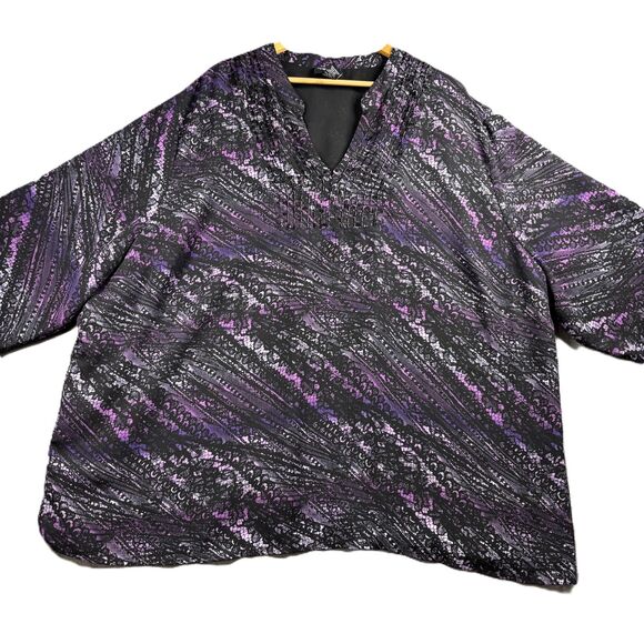 Maggie Barnes Lined Sheer Sequin Top Dark Romantic Black Purple 5X 34/36 E111 - Picture 1 of 11